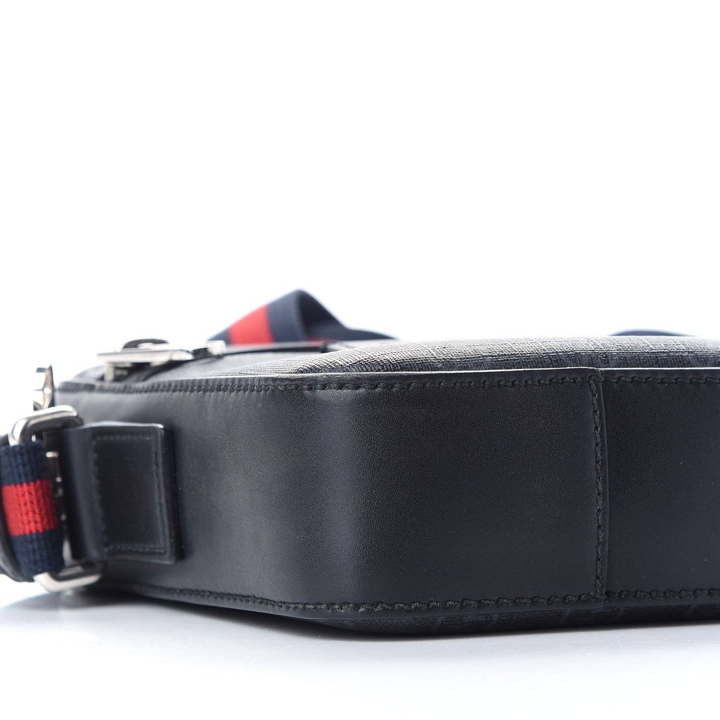 GG Supreme Monogram Appia Calfskin Web Small Camera Messenger Bag Black Grey