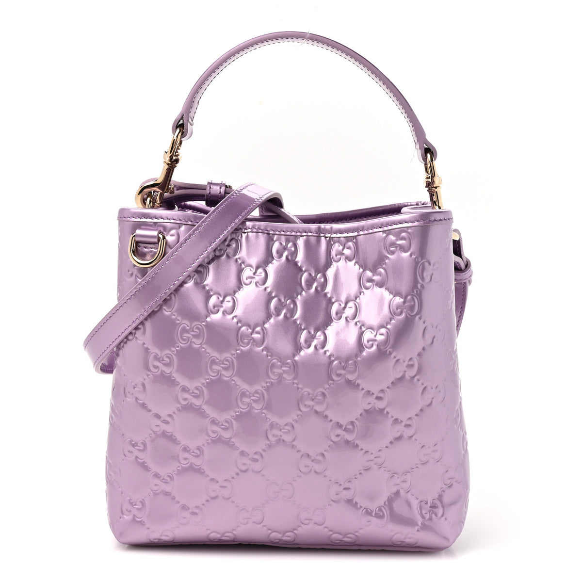 Gucci Patent GG Guccissima Emblem Small Bucket Bag Lilac Haz 1 of 9