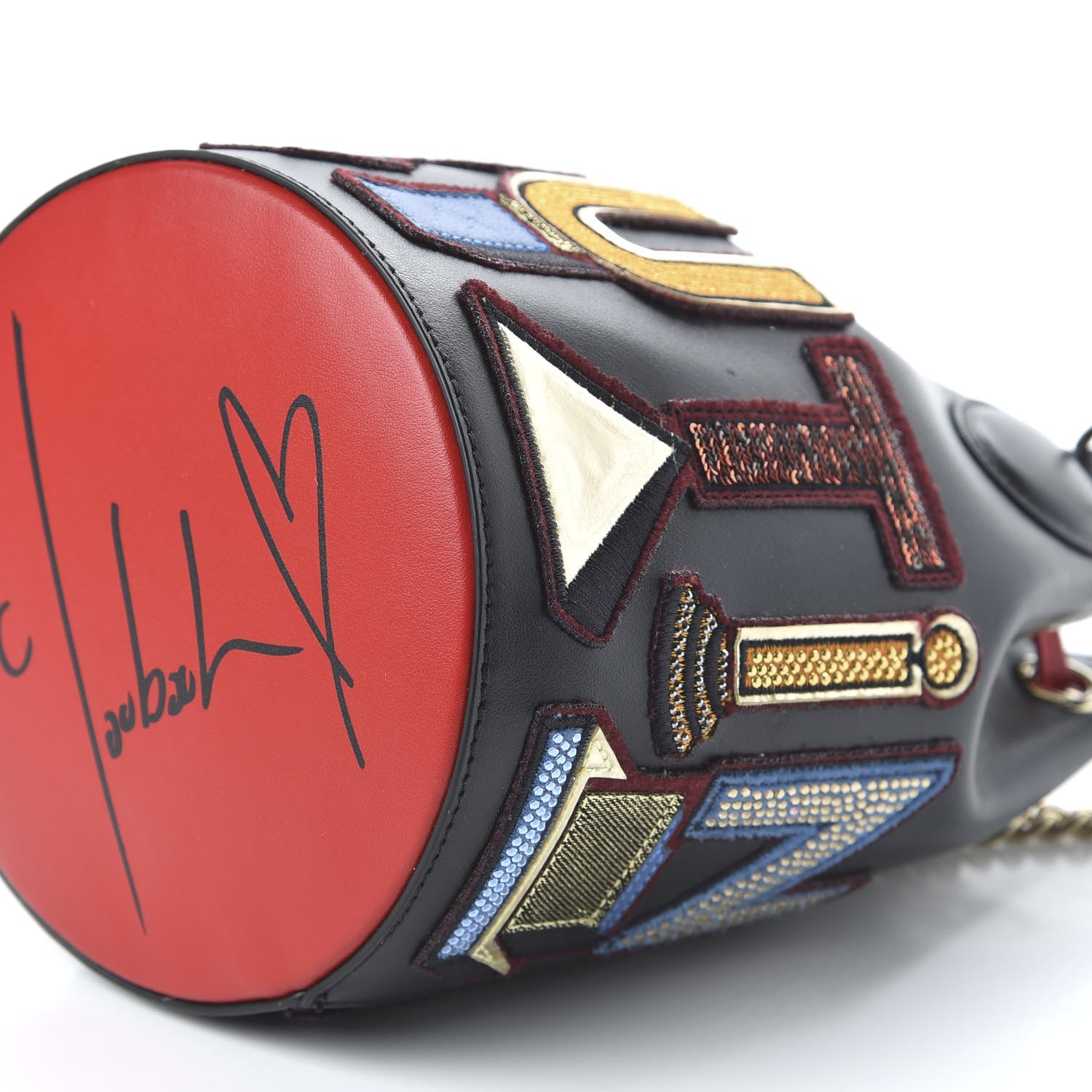 Christian Louboutin Calfskin Embroidered Alpha Marie Jane Bucket Black Multicolor 7 of 10