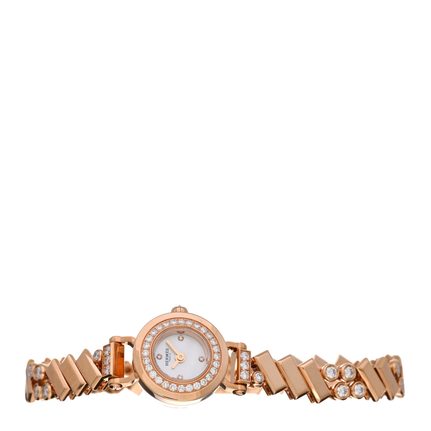 Hermes 18K Rose Gold Diamond Mother of Pearl 16mm Faubourg Polka Quartz Watch 2 of 5