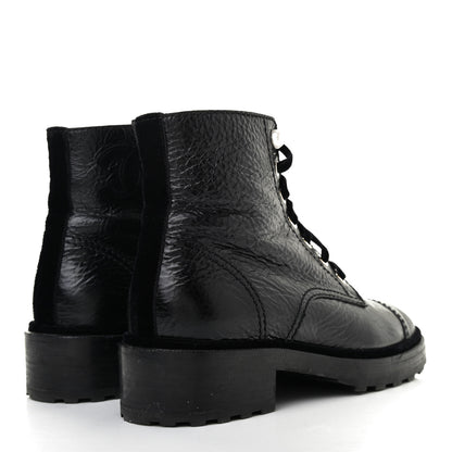 Chanel Calfskin Velvet Pearl Combat Short Boots 39.5 Black 4 of 11