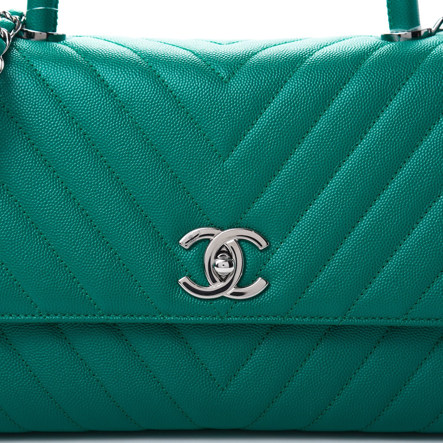 Chanel Caviar Chevron Quilted Small Coco Handle Flap Green 8 of 12