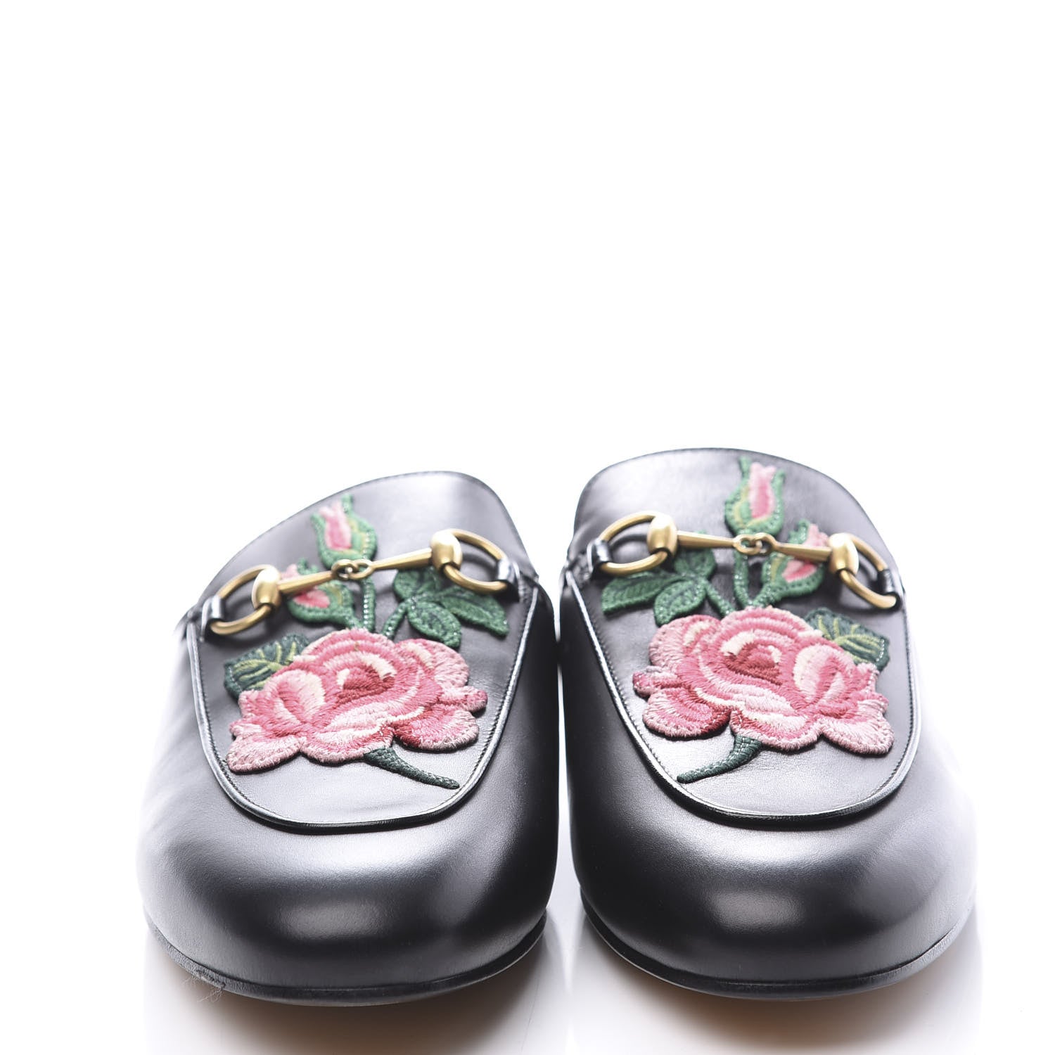 Gucci Calfskin Flower Embroidered Womens Princetown Slippers 38 Black 3 of 11
