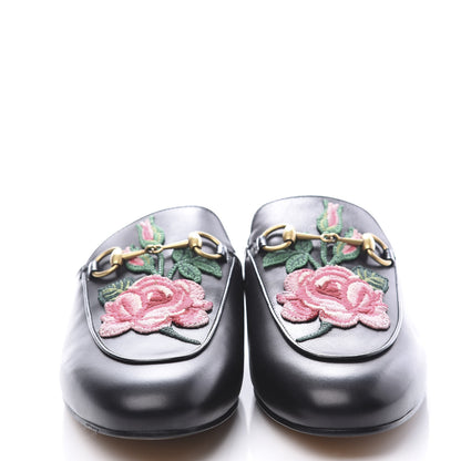 Gucci Calfskin Flower Embroidered Womens Princetown Slippers 38 Black 3 of 11