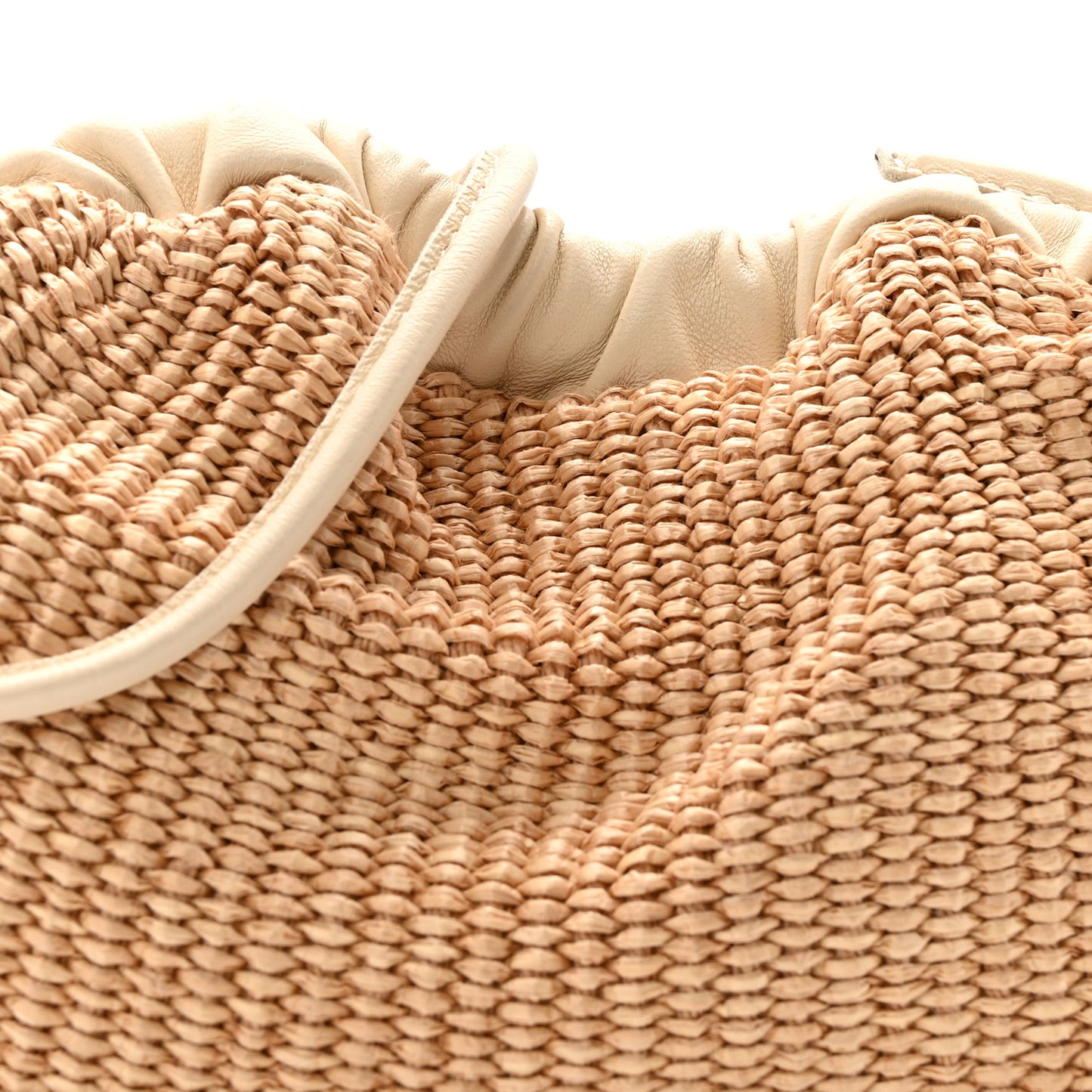 Raffia Lambskin Woven Mini Cloud Clutch Natural Avorio