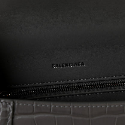 Balenciaga Shiny Calfskin Crocodile Embossed Small Hourglass Top Handle Bag Steel Grey 5 of 7