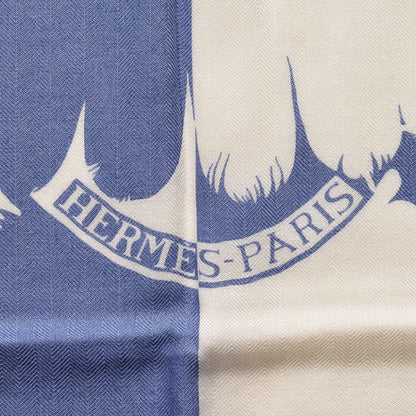 Hermes Cashmere Silk Brazil Tattoo Shawl 140 Bleu Lavande Blanc 4 of 7