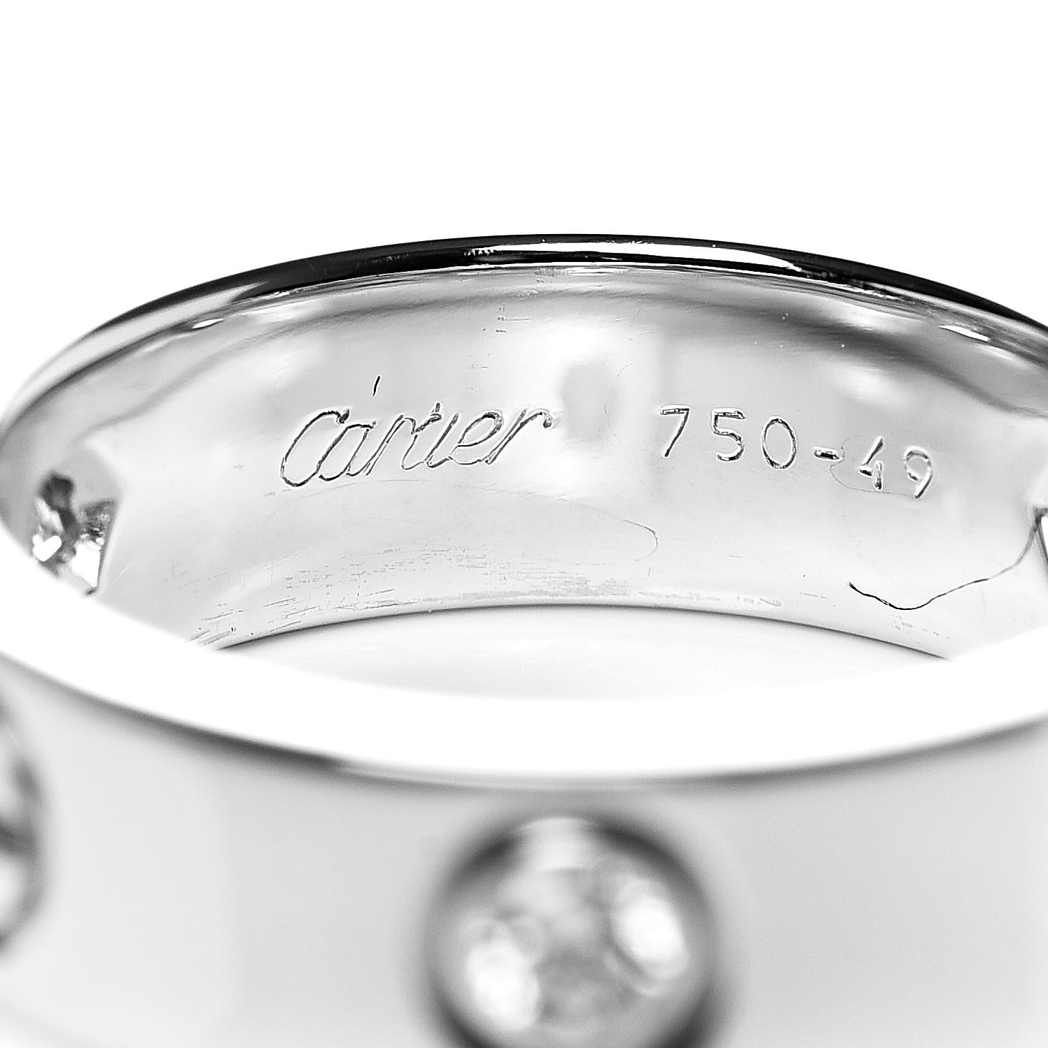 Cartier 18K White Gold 3 Diamond 5.5mm LOVE Ring 49 5 5 of 5