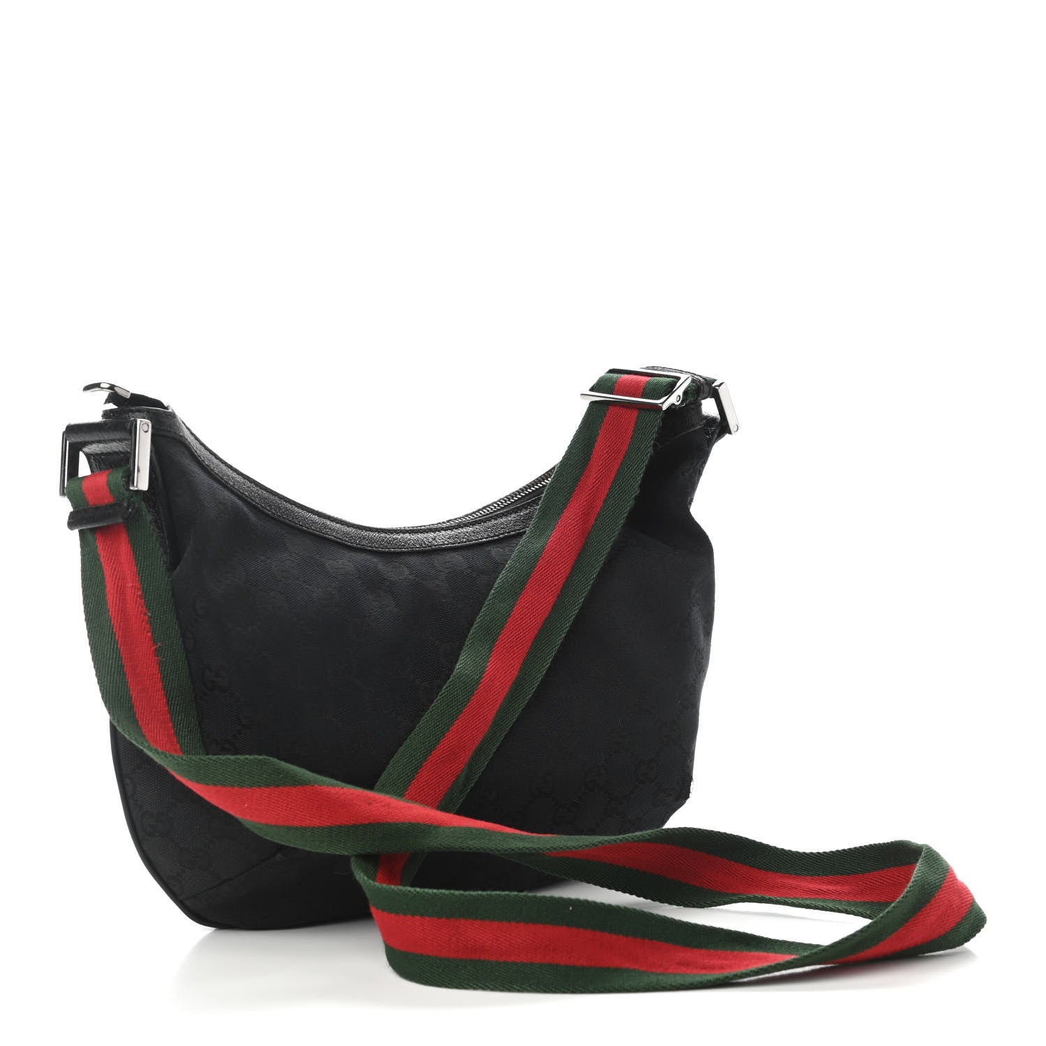 Gucci Monogram Web Medium Half Moon Hobo Black 3 of 10