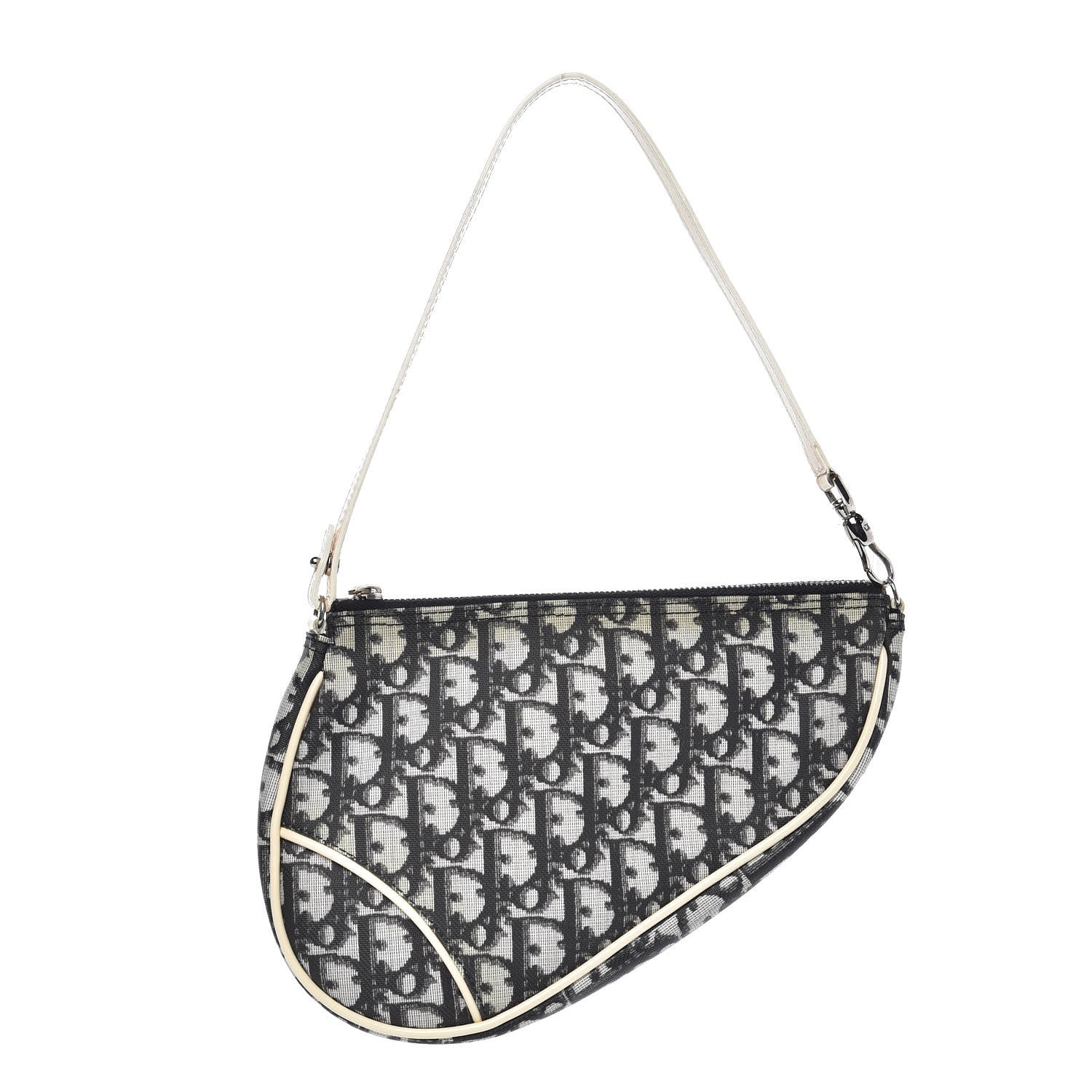 Christian Dior Monogram Mini Saddle Pochette White Black 1 of 9
