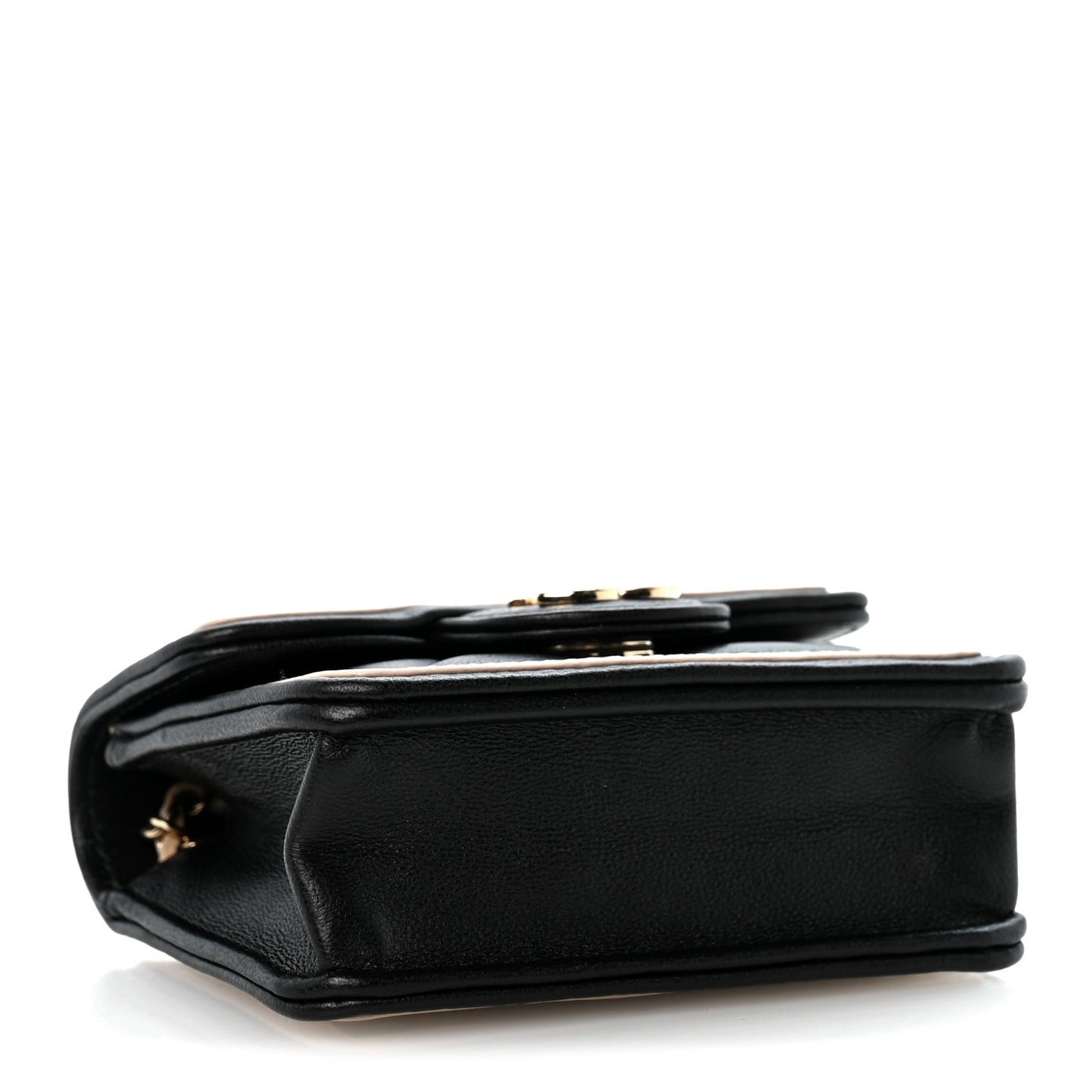 Lambskin Quilted Flap Clutch On Chain Black Beige