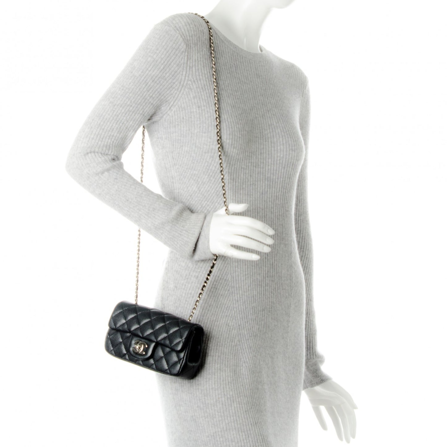 Metallic Caviar Quilted Extra Mini Flap Dark Grey