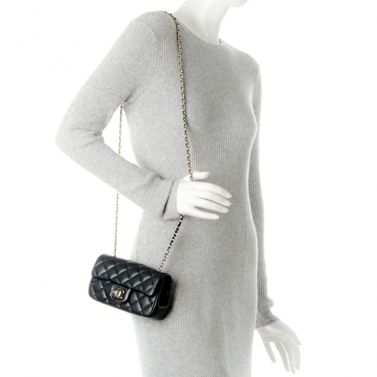 Chanel Metallic Caviar Quilted Extra Mini Flap Dark Grey 2 of 7