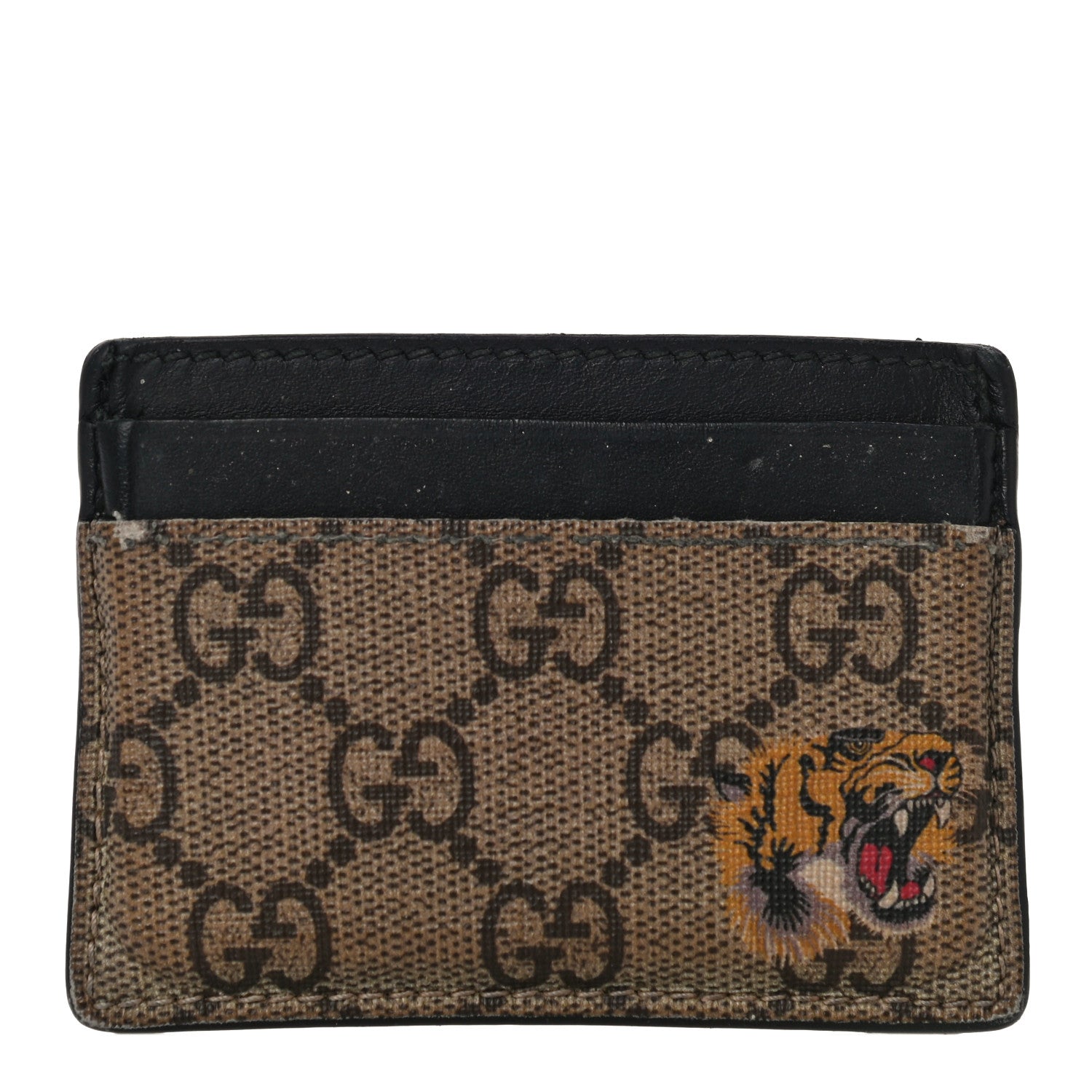 Gucci GG Supreme Monogram Tiger Print Card Holder Black 1 of 18