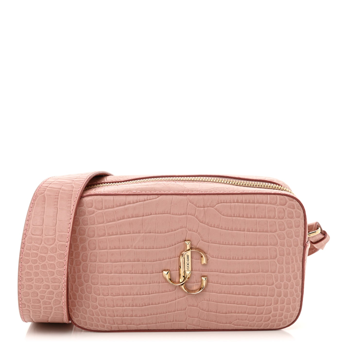 Calfskin Crocodile Embossed Varenne Camera Bag Blush