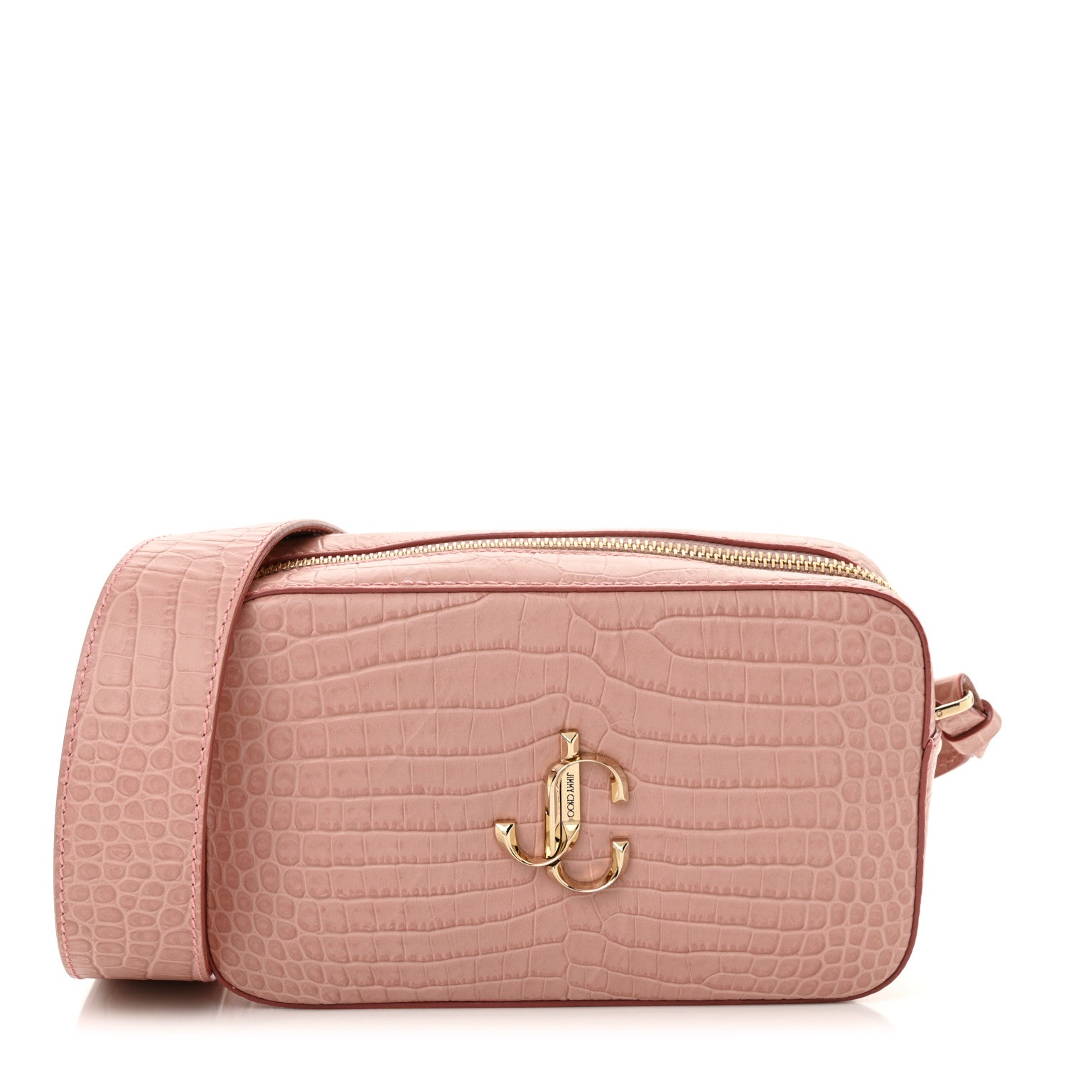 Jimmy Choo Calfskin Crocodile Embossed Varenne Camera Bag Blush 1 of 10