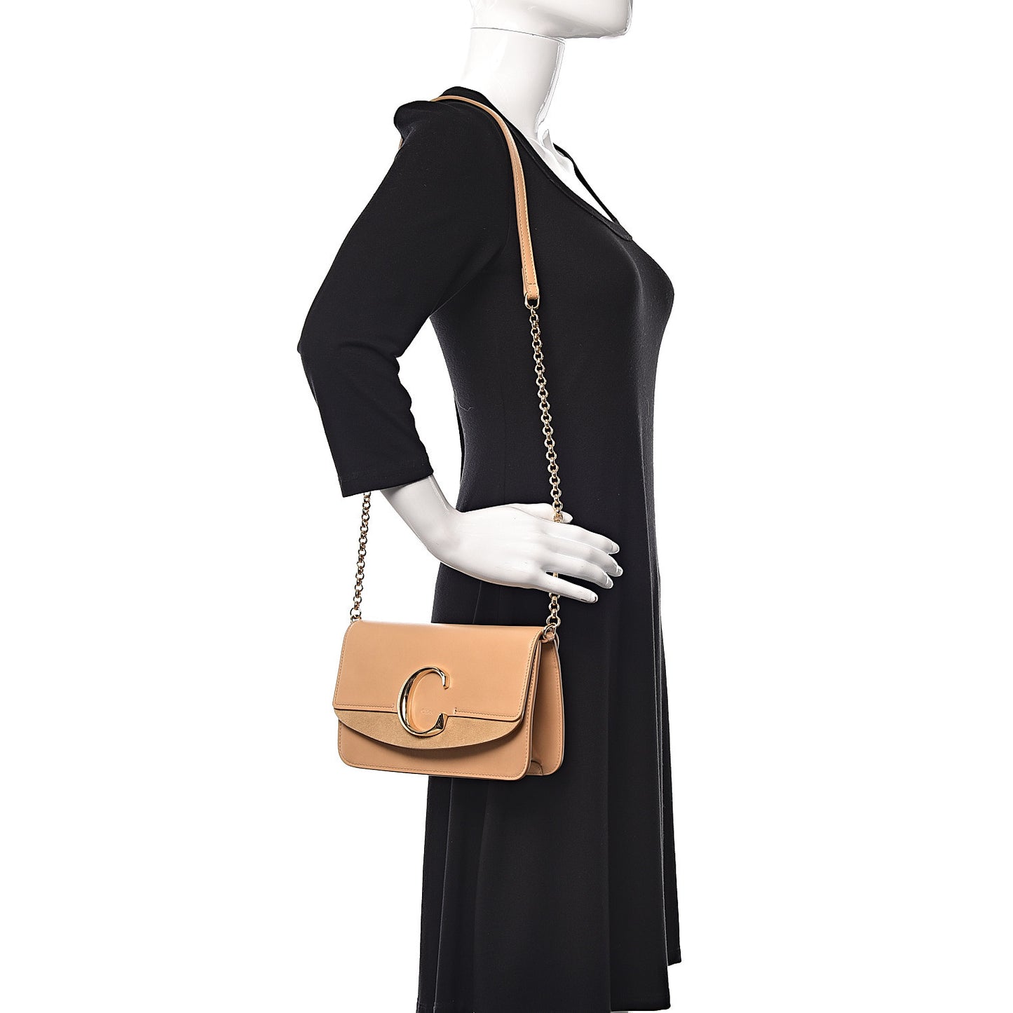 Calfskin Suede C Clutch With Chain Bleached Brown