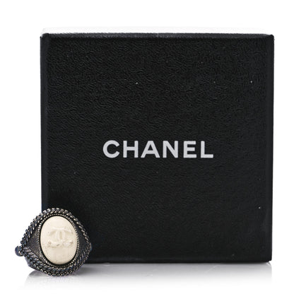 Chanel Metal Porcelain CC Ring 6.25 53 Black White 5 of 5