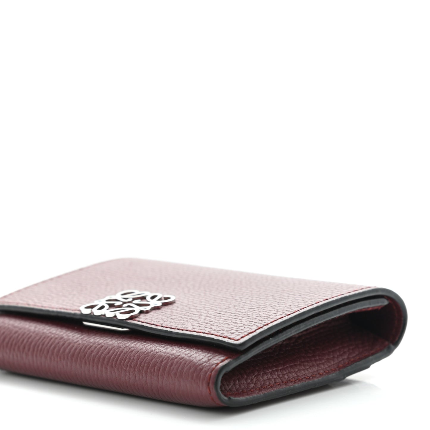 Pebble Grain Calfskin Anagram Small Vertical Wallet Berry