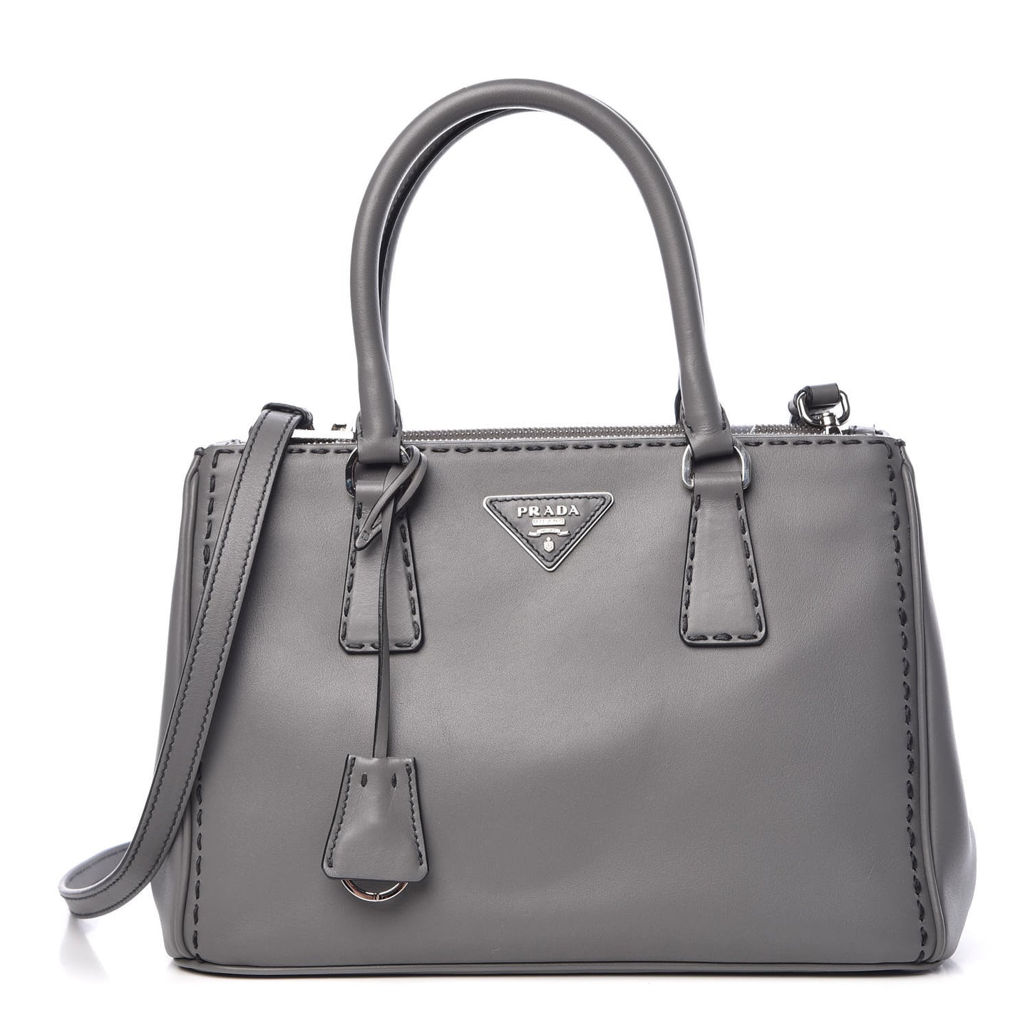 City Calf Small Hand Stitched Galleria Double Zip Tote Marmo