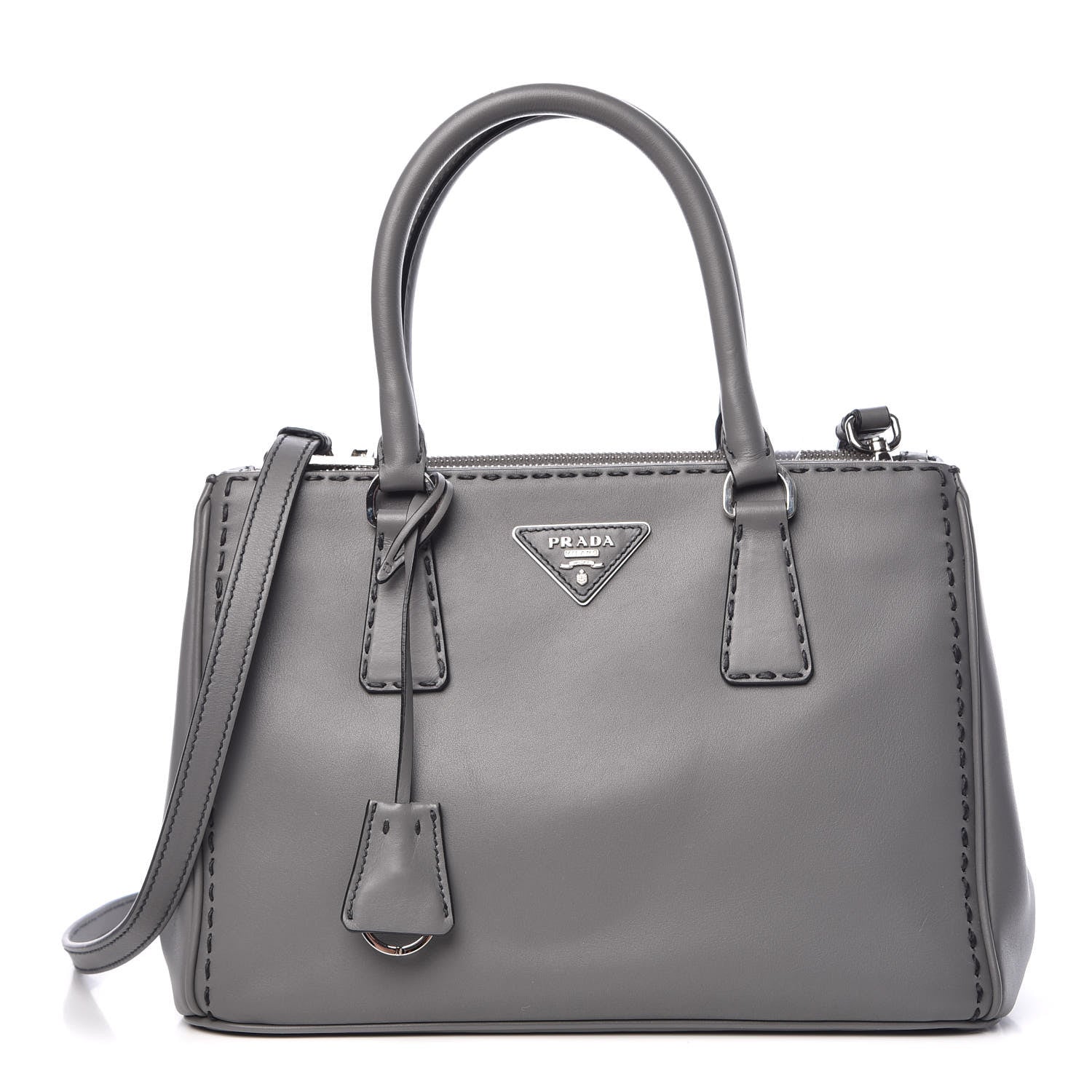 Prada City Calf Small Hand Stitched Galleria Double Zip Tote Marmo 1 of 13