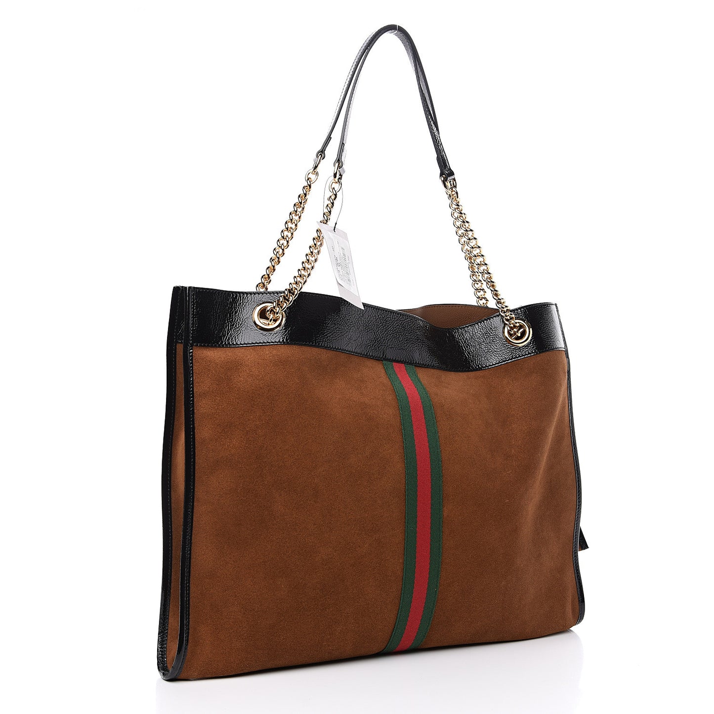 Suede Patent Large Rajah Chain Tote Nocciola Black