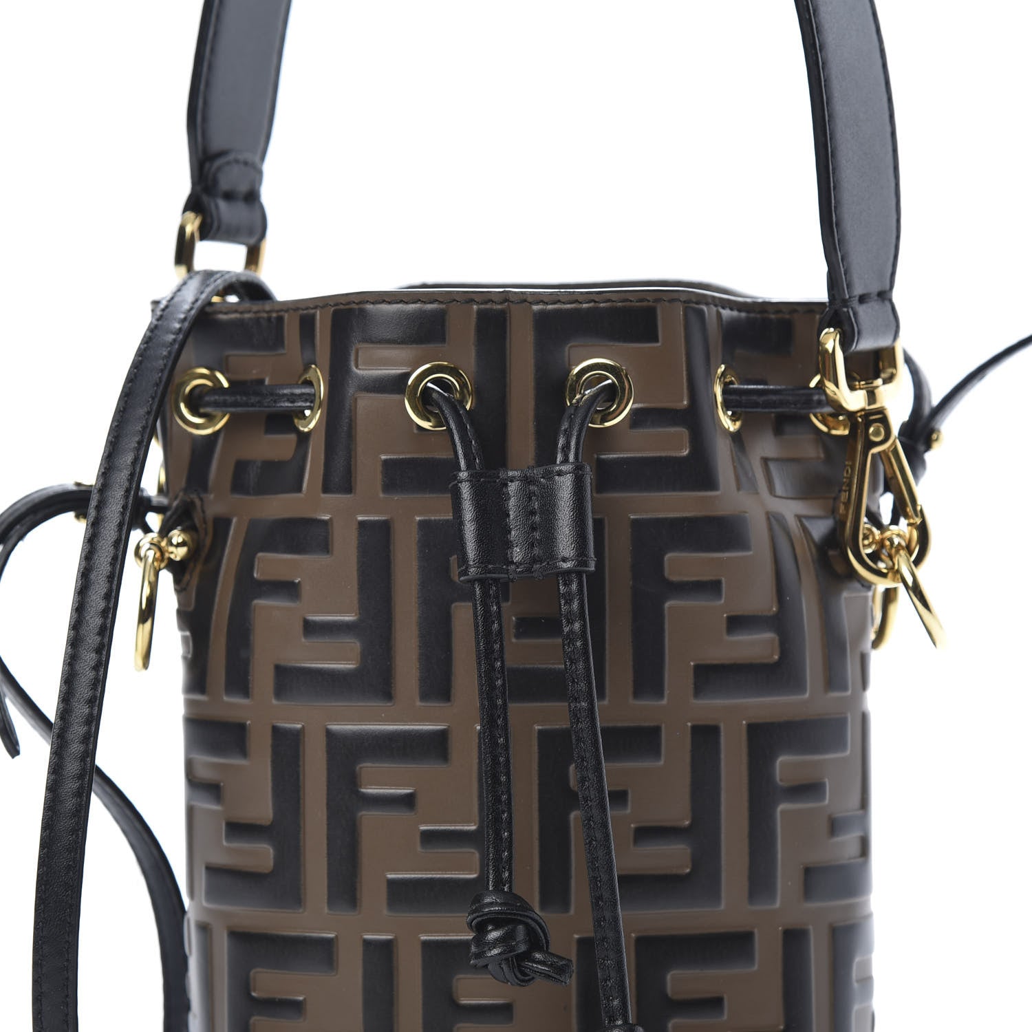 Fendi Vitello Liberty F is Fendi Bi-Color FF 1974 Embossed Mini Mon Tresor Bucket Bag Maya Black 8 of 11