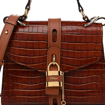 Chloe Calfskin Crocodile Embossed Large Aby Day Shoulder Bag Chestnut Brown 7 of 10