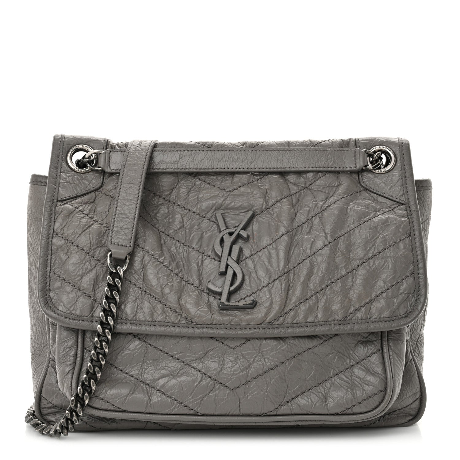 Saint Laurent Crinkled Calfskin Matelasse Monogram Medium Niki Chain Satchel Fog 1 of 13