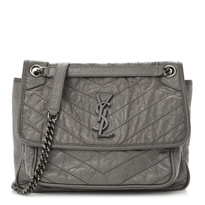 Saint Laurent Crinkled Calfskin Matelasse Monogram Medium Niki Chain Satchel Fog 1 of 13