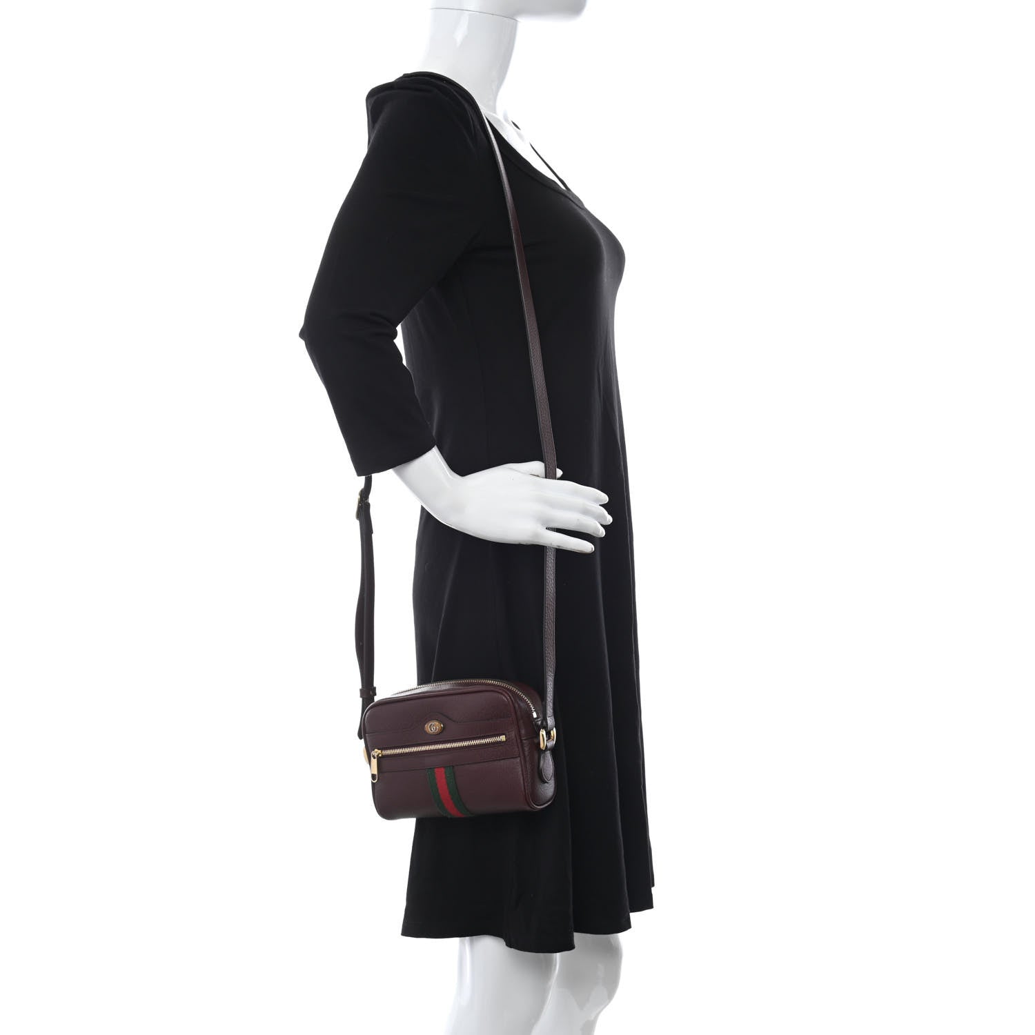 Gucci Calfskin Web Mini Ophidia Shoulder Bag Vintage Bordeaux 2 of 11