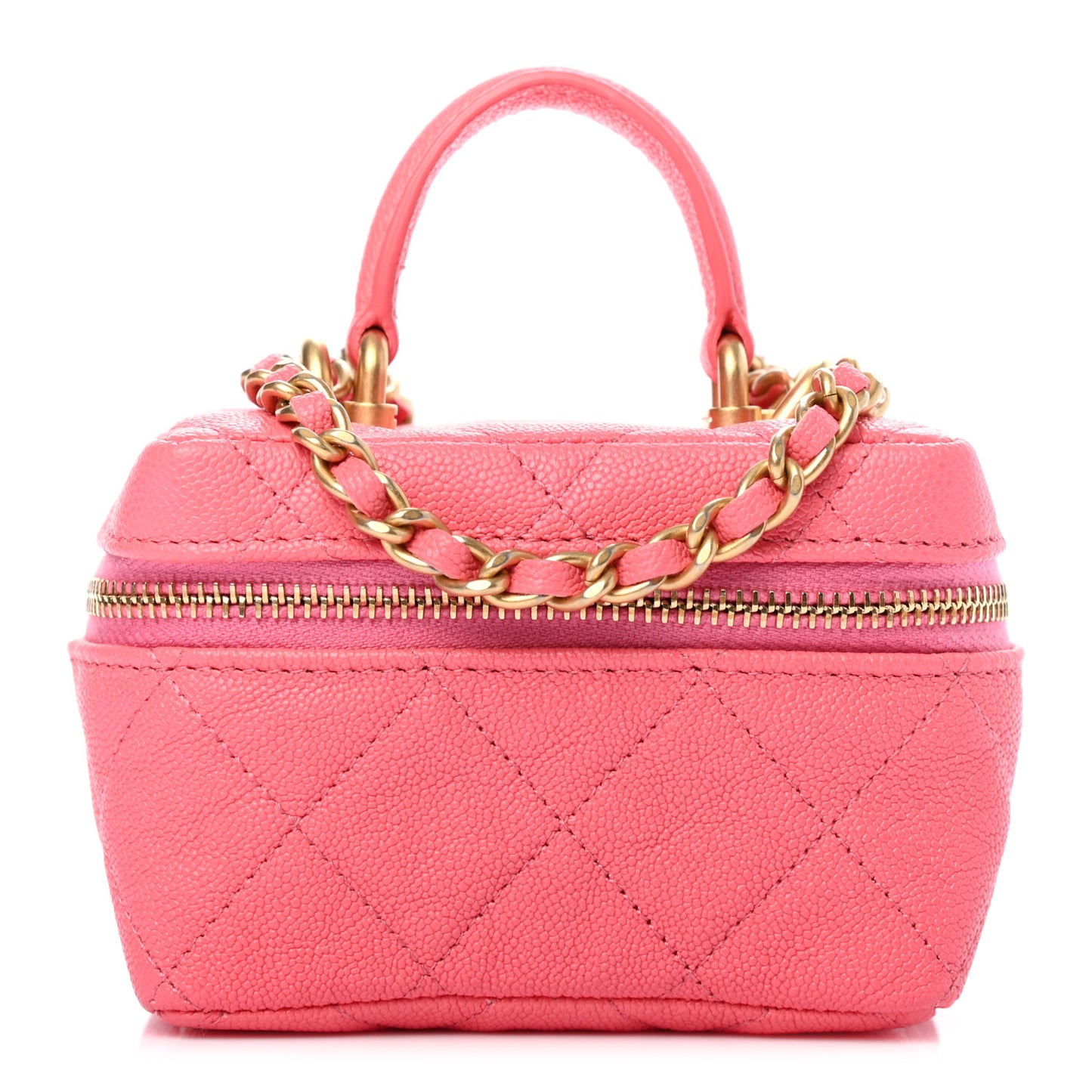 Caviar Quilted Mini Top Handle Vanity With Chain Pink