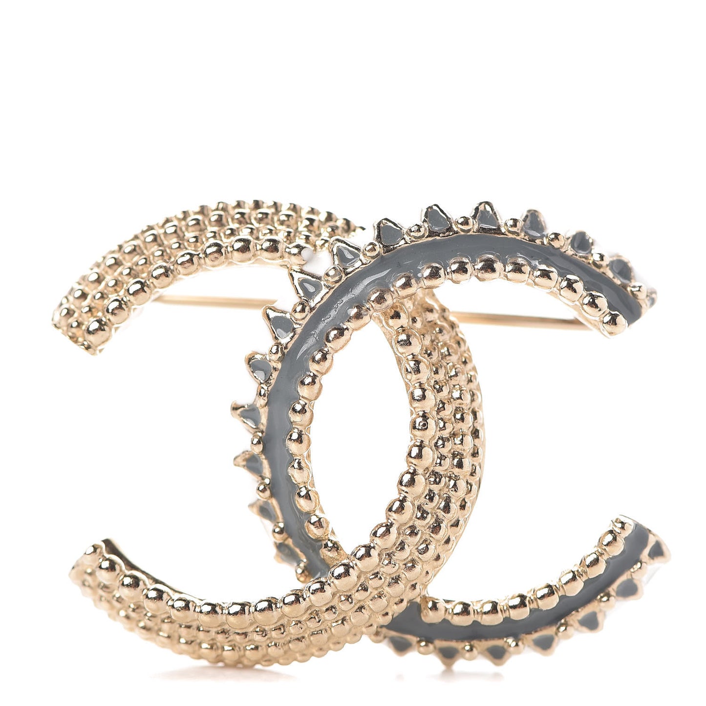 Enamel CC Brooch Gold Pearly White
