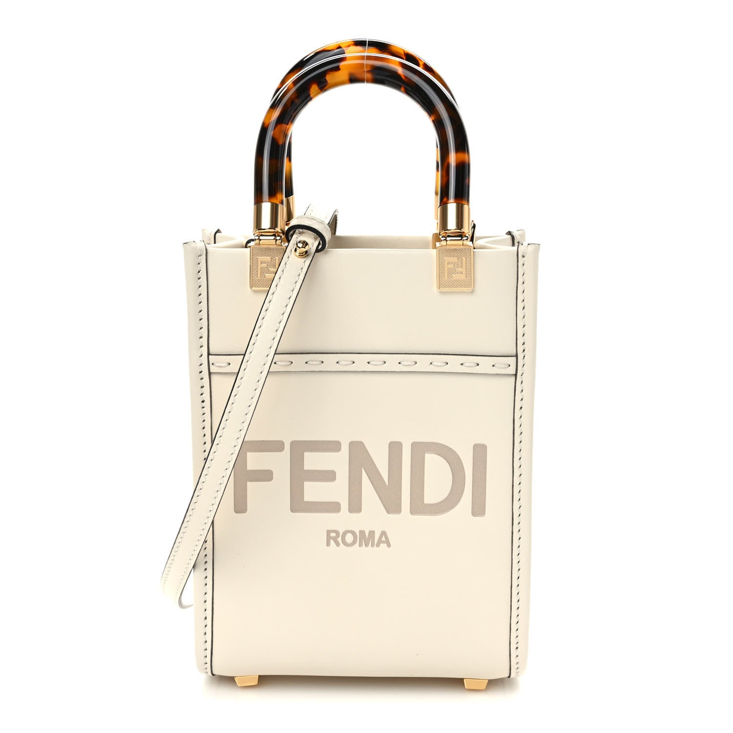 Fendi Vitello King Plexiglass Logo Embossed Mini Fendi Sunshine Shopper Tote White Ice 1 of 9