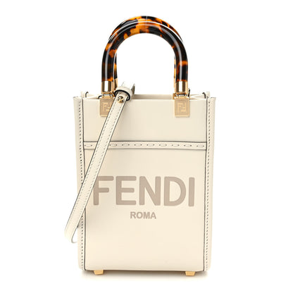 Fendi Vitello King Plexiglass Logo Embossed Mini Fendi Sunshine Shopper Tote White Ice 1 of 9