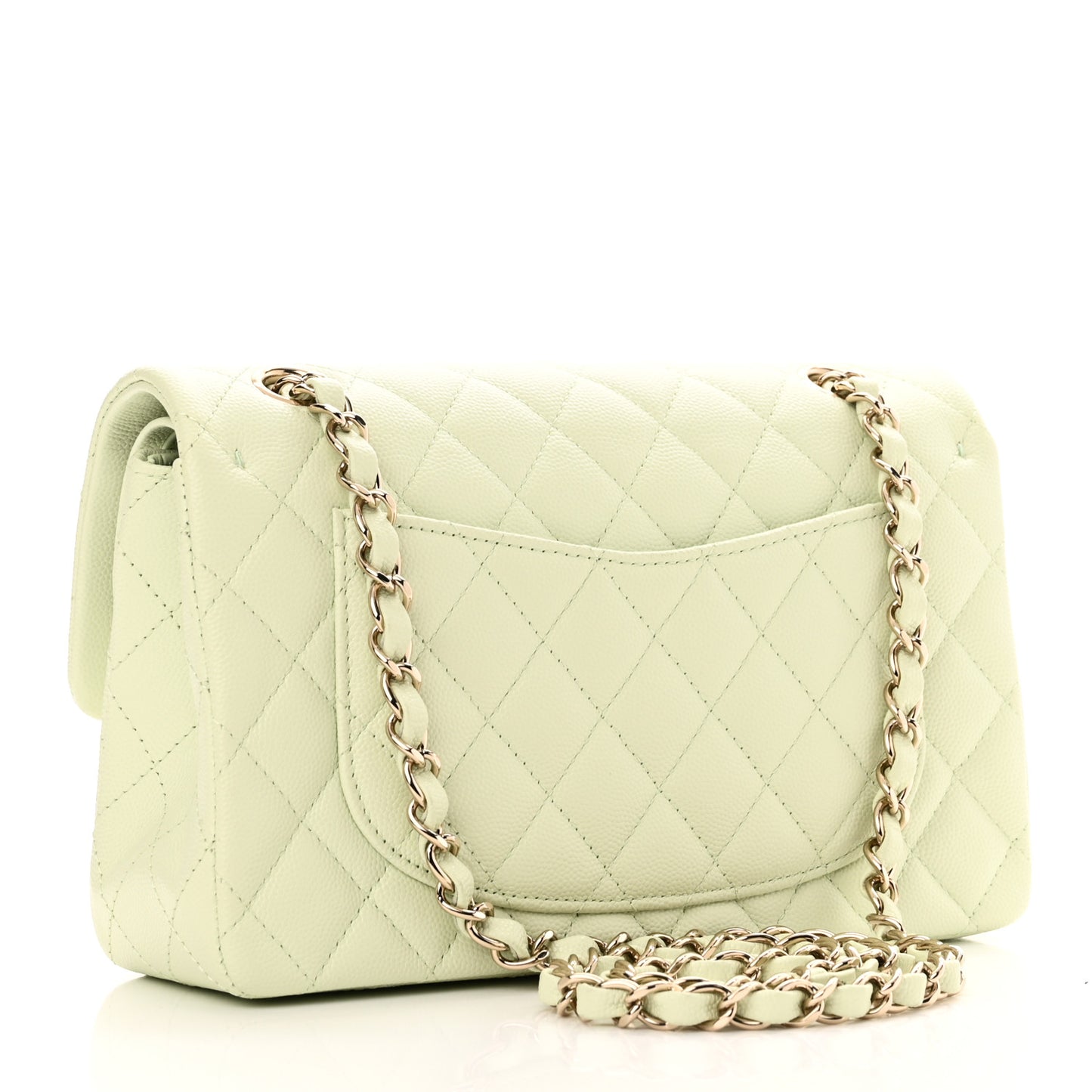 Caviar Quilted Small Double Flap Light Green