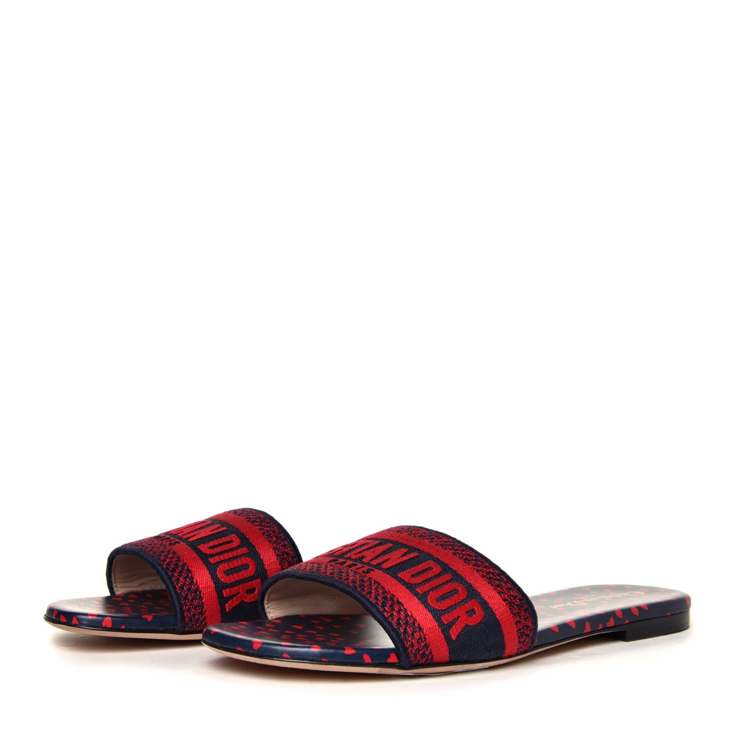 Christian Dior Canvas Pop Heart I Love Paris Embroidered Dway Flat Slide Sandals 38 Deep Blue Red 4 of 12