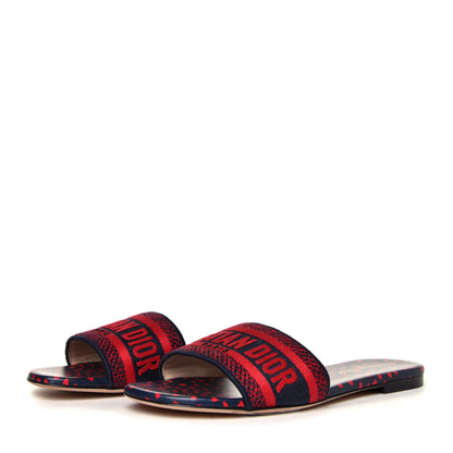 Christian Dior Canvas Pop Heart I Love Paris Embroidered Dway Flat Slide Sandals 38 Deep Blue Red 4 of 12