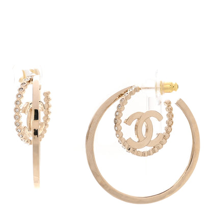 Chanel Crystal CC Double Hoop Earrings Gold 1 of 4