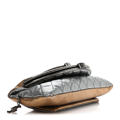 Chanel Metallic Goatskin Quilted Frame Clasp Flap Clutch Silver Gold 4 of 9