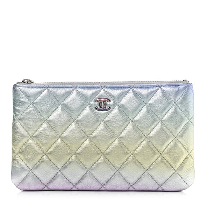 Chanel Gradient Metallic Calfskin Quilted Cosmetic Case Silver Blue Yellow Purple 1 of 8
