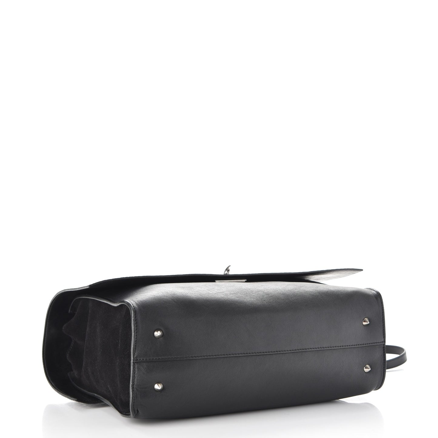 Calfskin Crocodile Embossed Medium Shark Lock Satchel Black