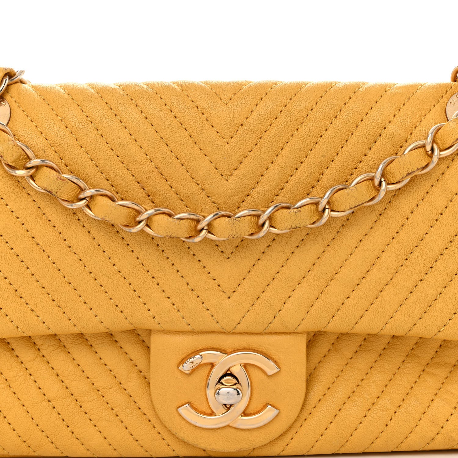 Chanel Calfskin Chevron Quilted Small Surpique Flap Yellow 8 of 11