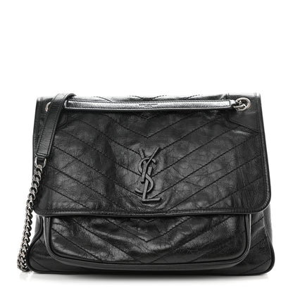 Saint Laurent Crinkled Calfskin Matelasse Monogram Large Niki Chain Satchel Black 1 of 8