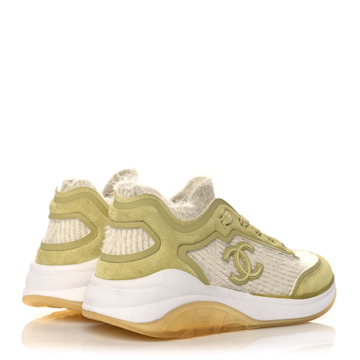 Chanel Suede Calfskin Stretch Fabric CC Sneakers 38 Yellow 4 of 6