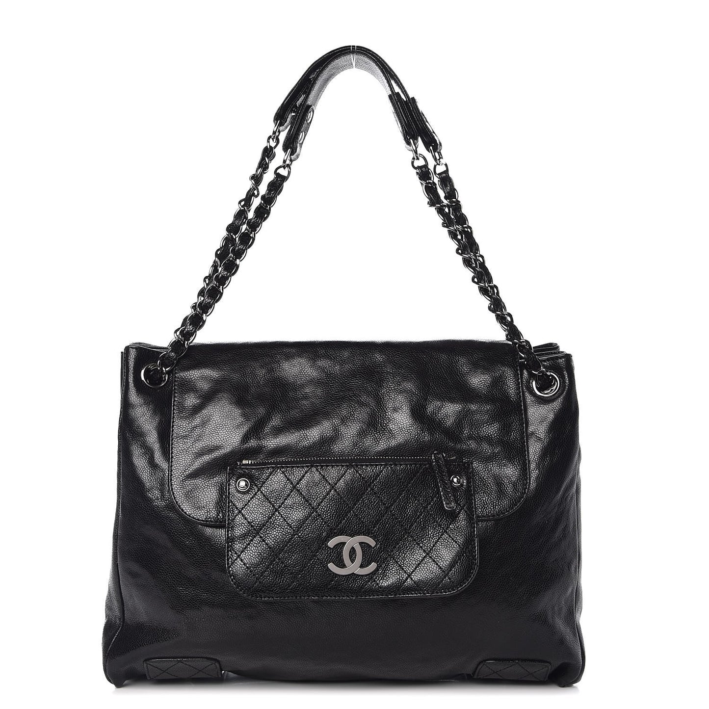 Glazed Caviar Pocket In The City Tote Black