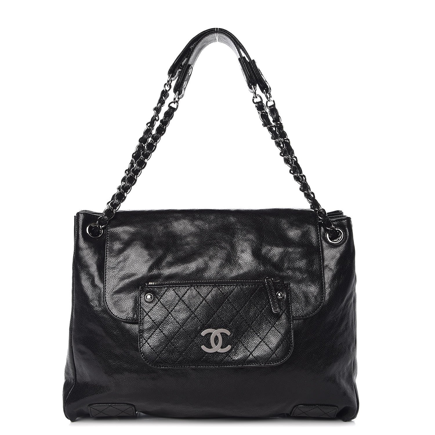 Chanel Glazed Caviar Pocket In The City Tote Black 1 of 8