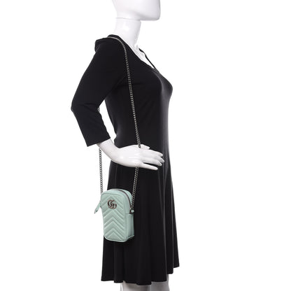 Gucci Calfskin Matelasse Mini GG Marmont Crossbody Bag Water Green 2 of 10