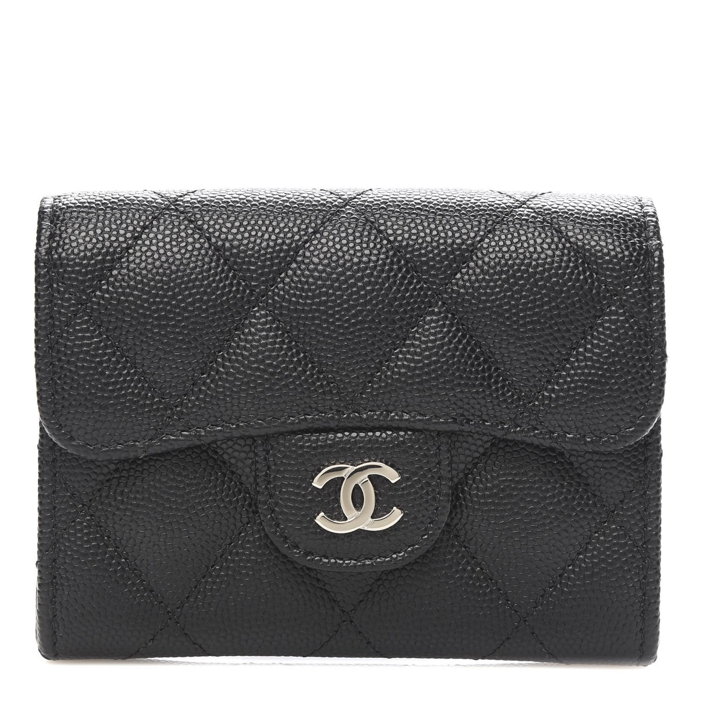 Caviar Quilted Flap Card Holder Wallet Black