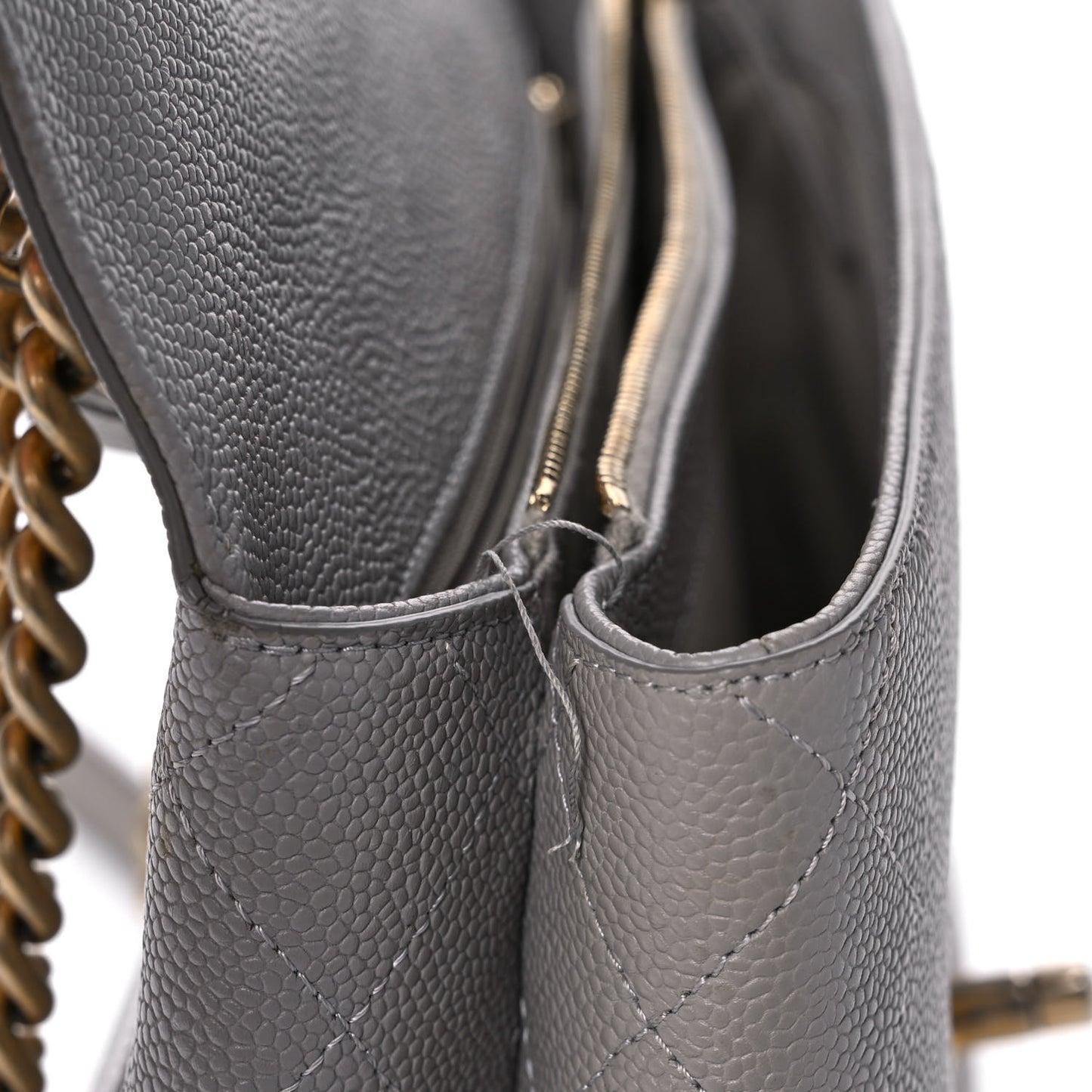 Grained Calfskin Stitched Flap Grey